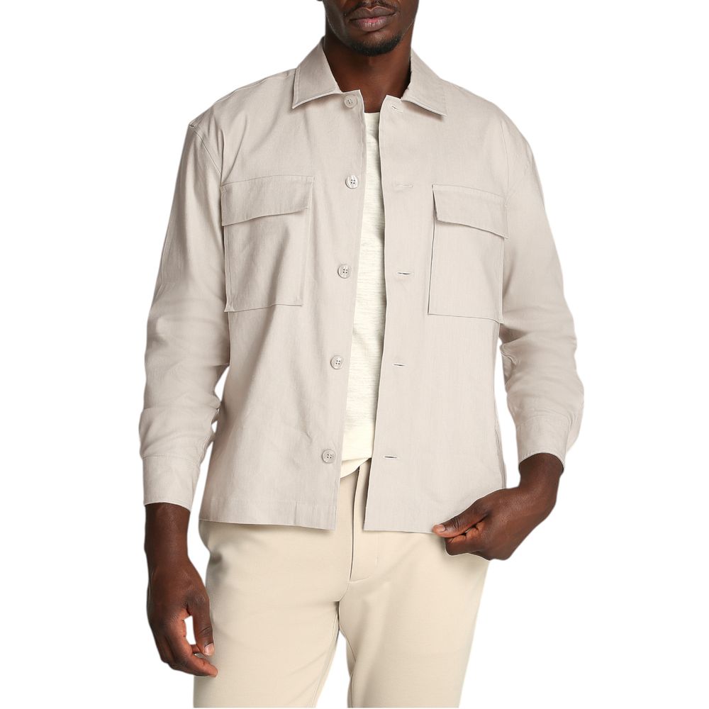 Calvin Klein beige lyocell linen shirt jacket men’s luxury outerwear 