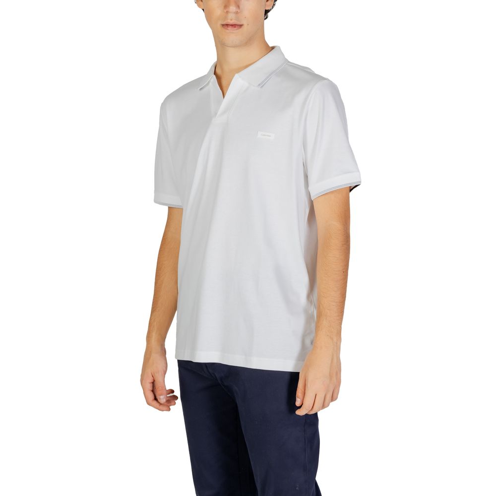 Calvin Klein men’s bianco cotton open polo shirt back view