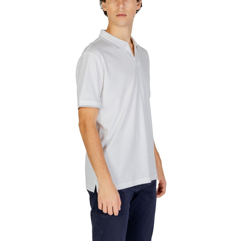 Calvin Klein men’s bianco cotton open polo shirt detail view