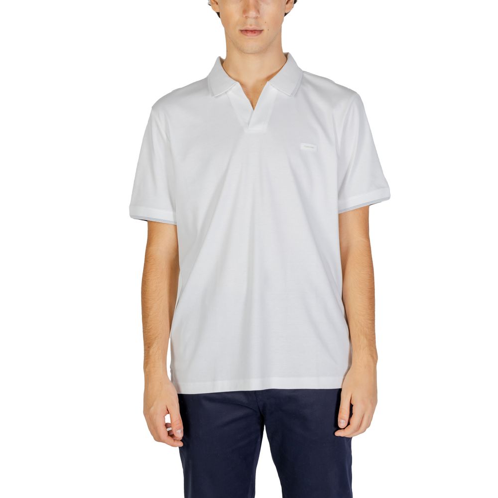 Calvin Klein men’s bianco cotton open polo shirt front view