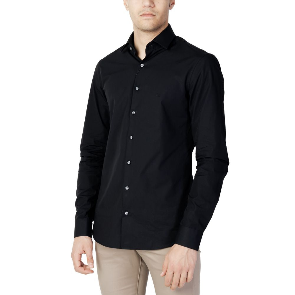 Calvin Klein men’s black cotton dress shirt front view