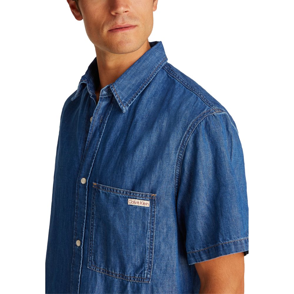 Calvin Klein blue denim shirt collar detail