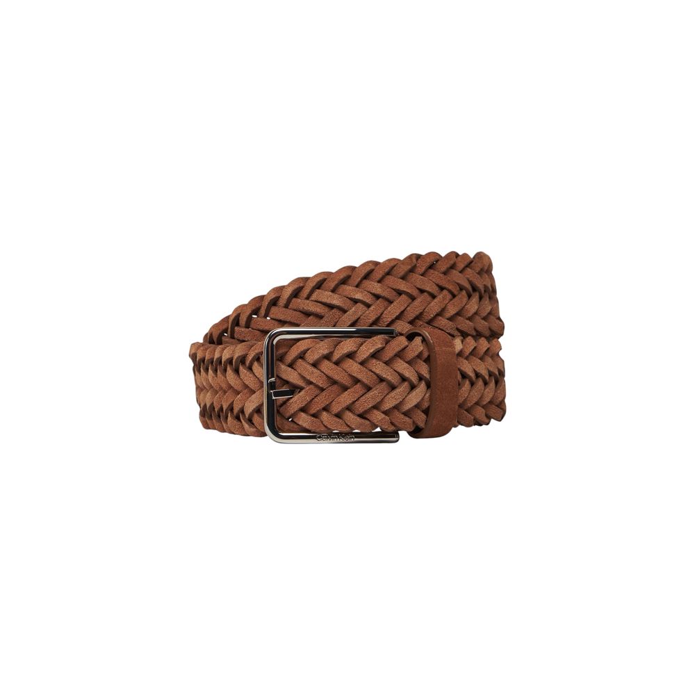 Calvin Klein brown braided suede belt luxury leather accessory  