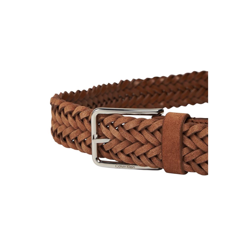 Calvin Klein brown braided suede belt texture  
