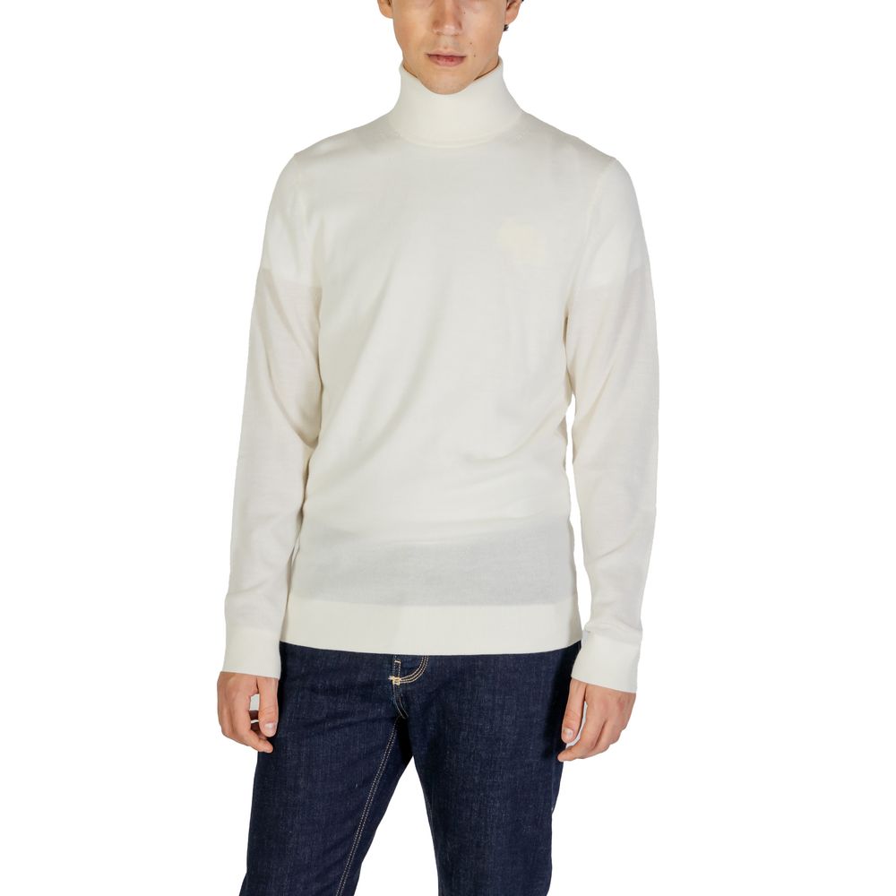 Calvin Klein men’s cream wool turtleneck sweater front view