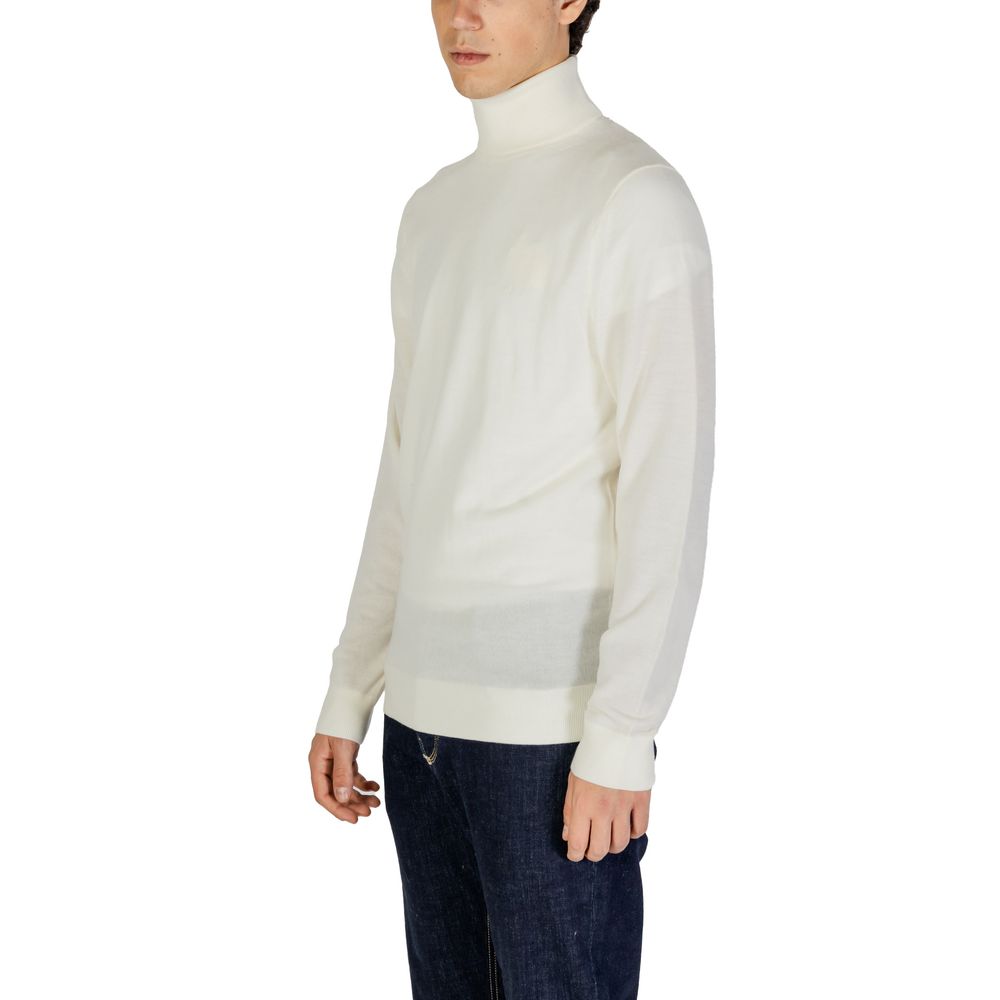 Calvin Klein men’s cream wool turtleneck sweater side view