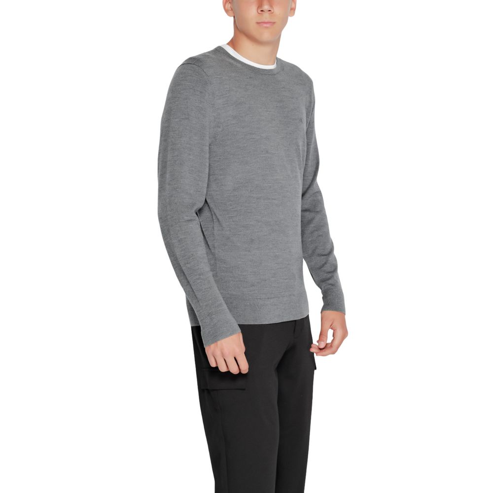 Calvin Klein men’s gray recycled wool sweatshirt hem and cuff detail