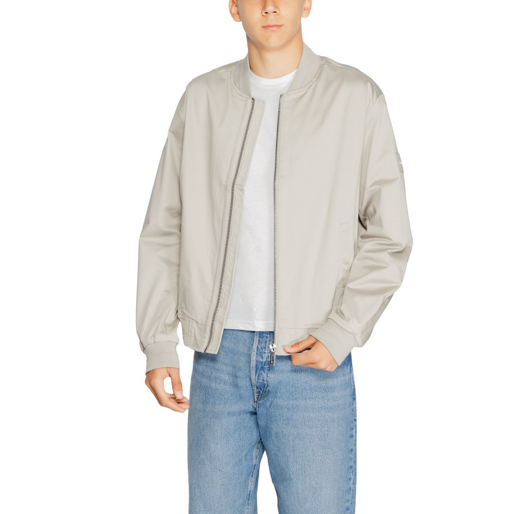Calvin Klein men’s grigio bomber jacket collar detail