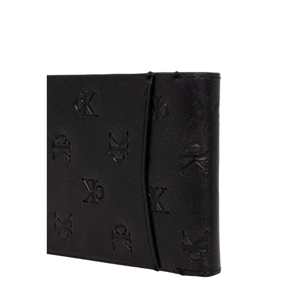 Calvin Klein nero AOP embossed leather wallet front view