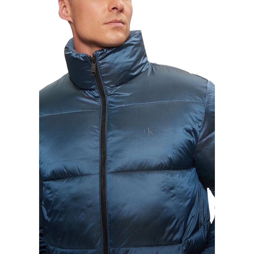 Calvin Klein two tone blue puffer jacket men back view