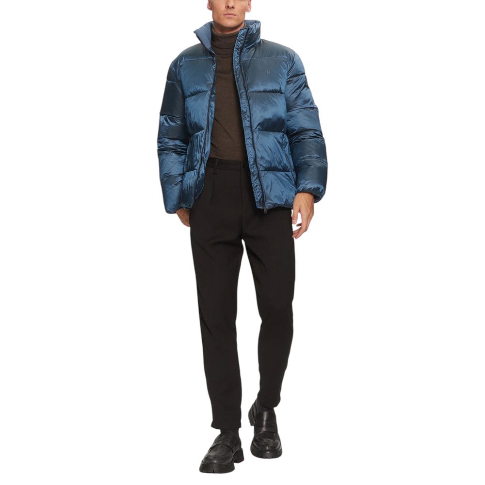Calvin Klein two tone blue puffer jacket detail view