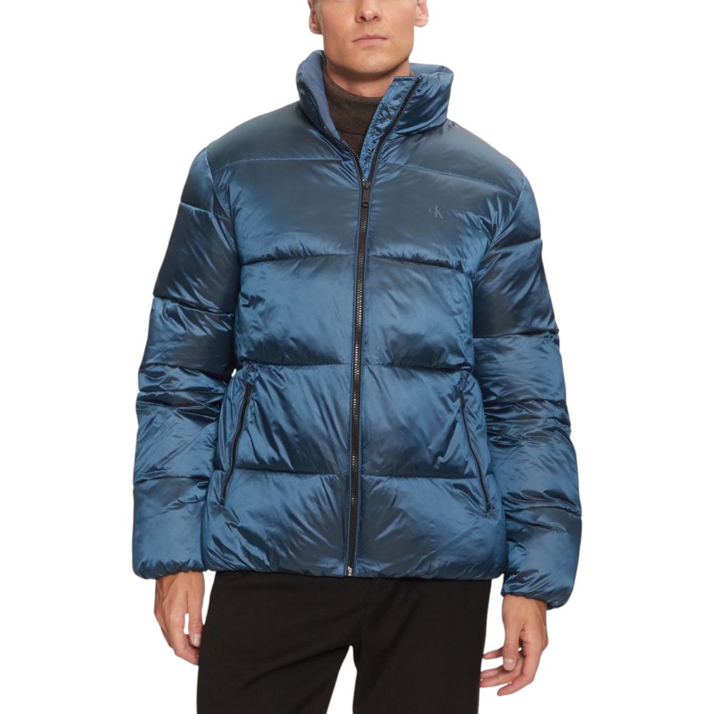 Calvin Klein two tone blue puffer jacket men front view