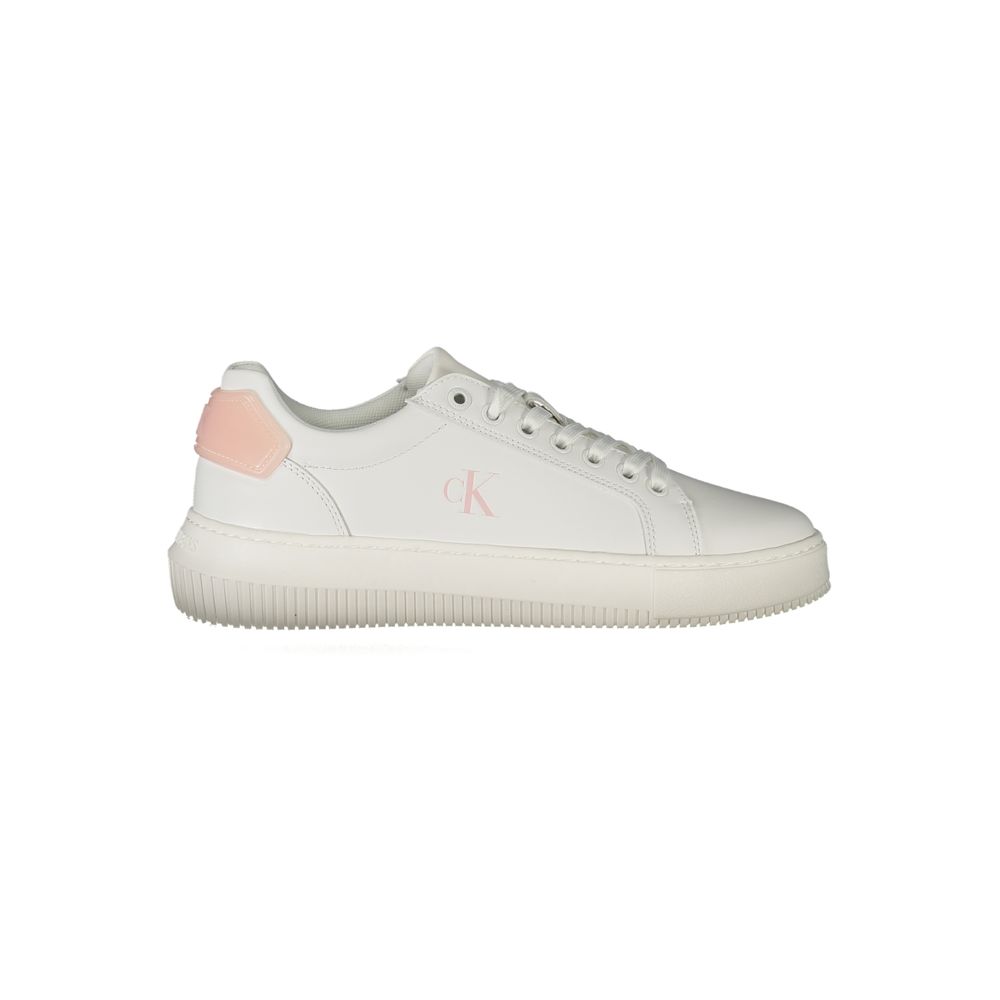 Calvin Klein women’s white luxe leather sneakers front view