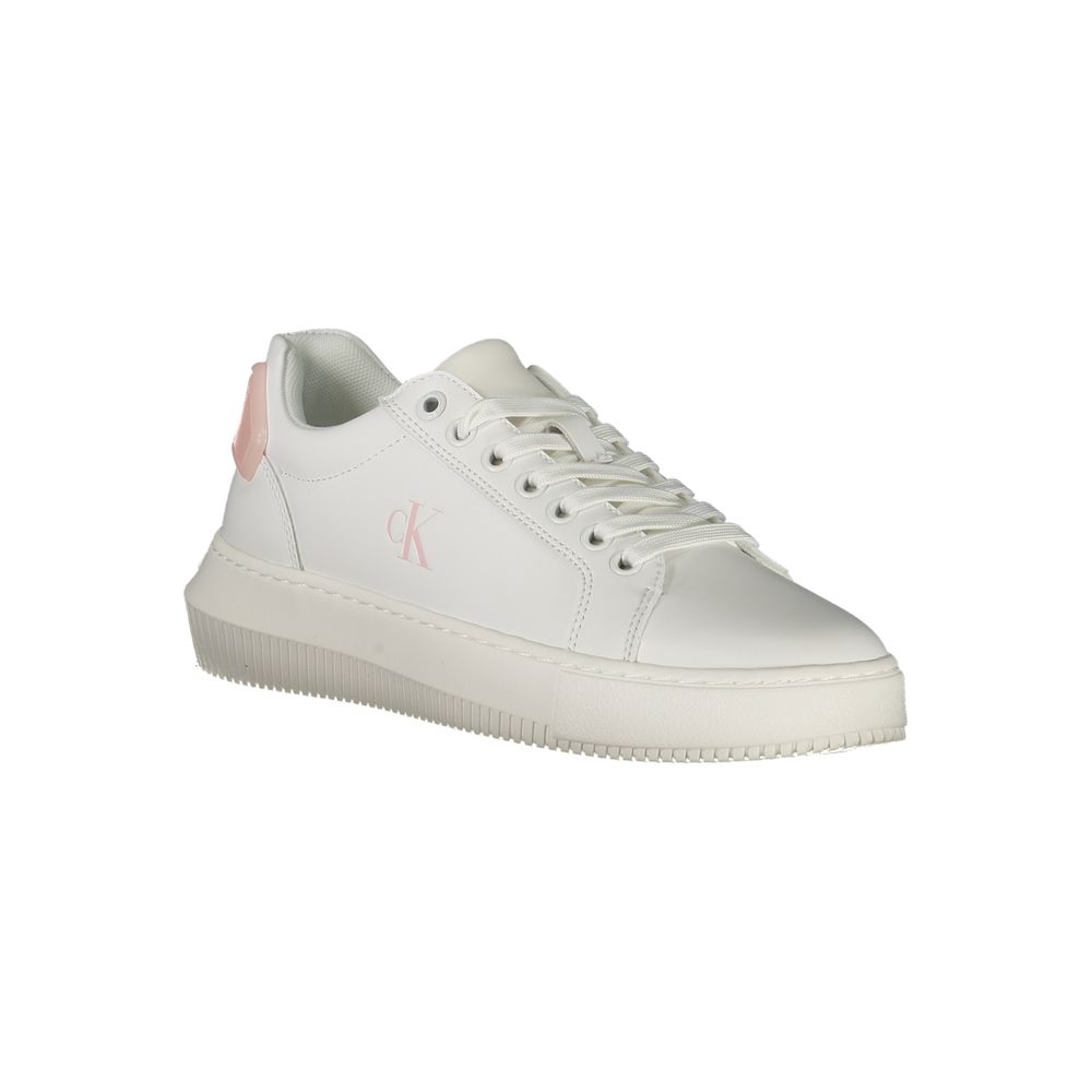 Calvin Klein women’s white luxe leather sneakers front view