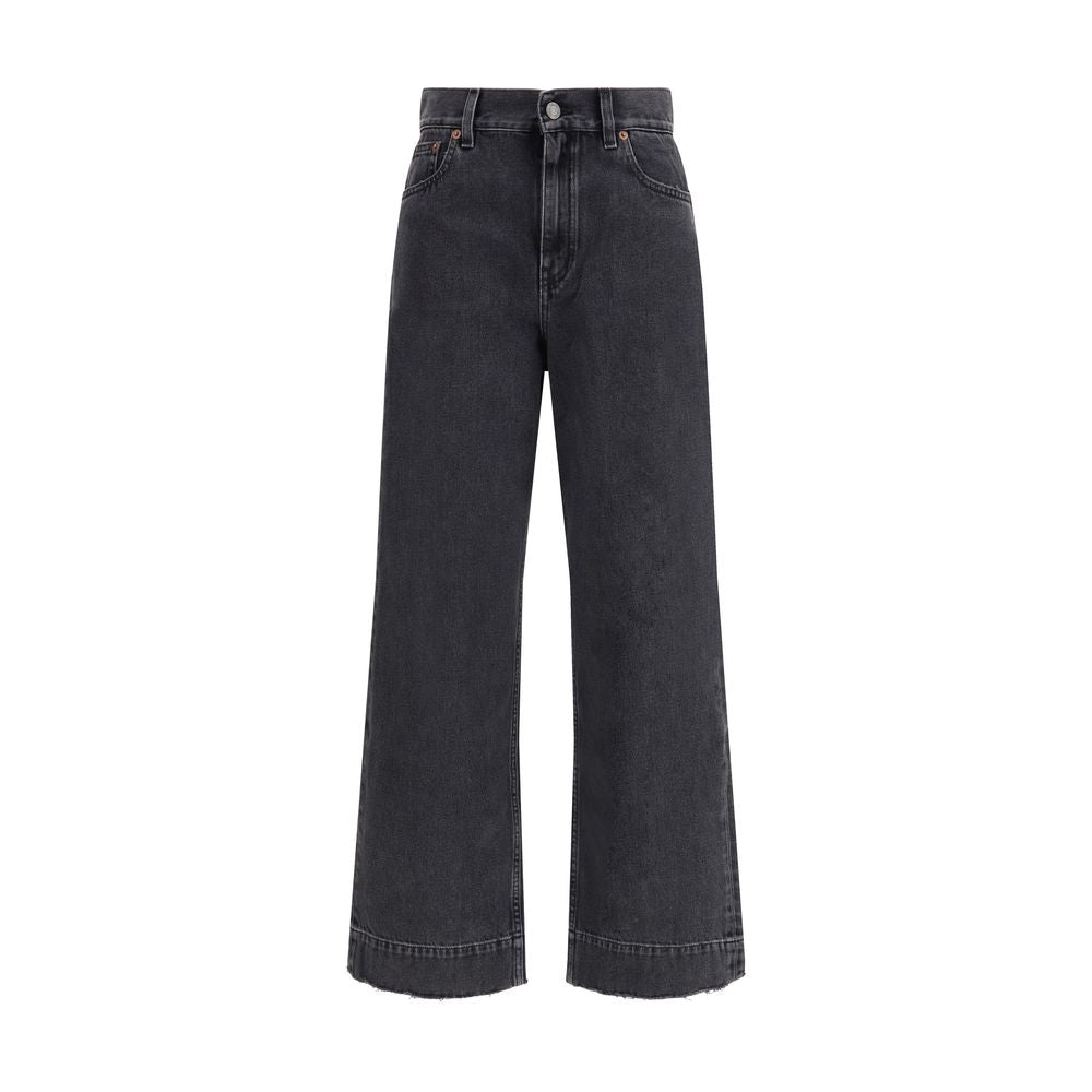Front view of Chlo black high-waisted cropped denim flared jeans