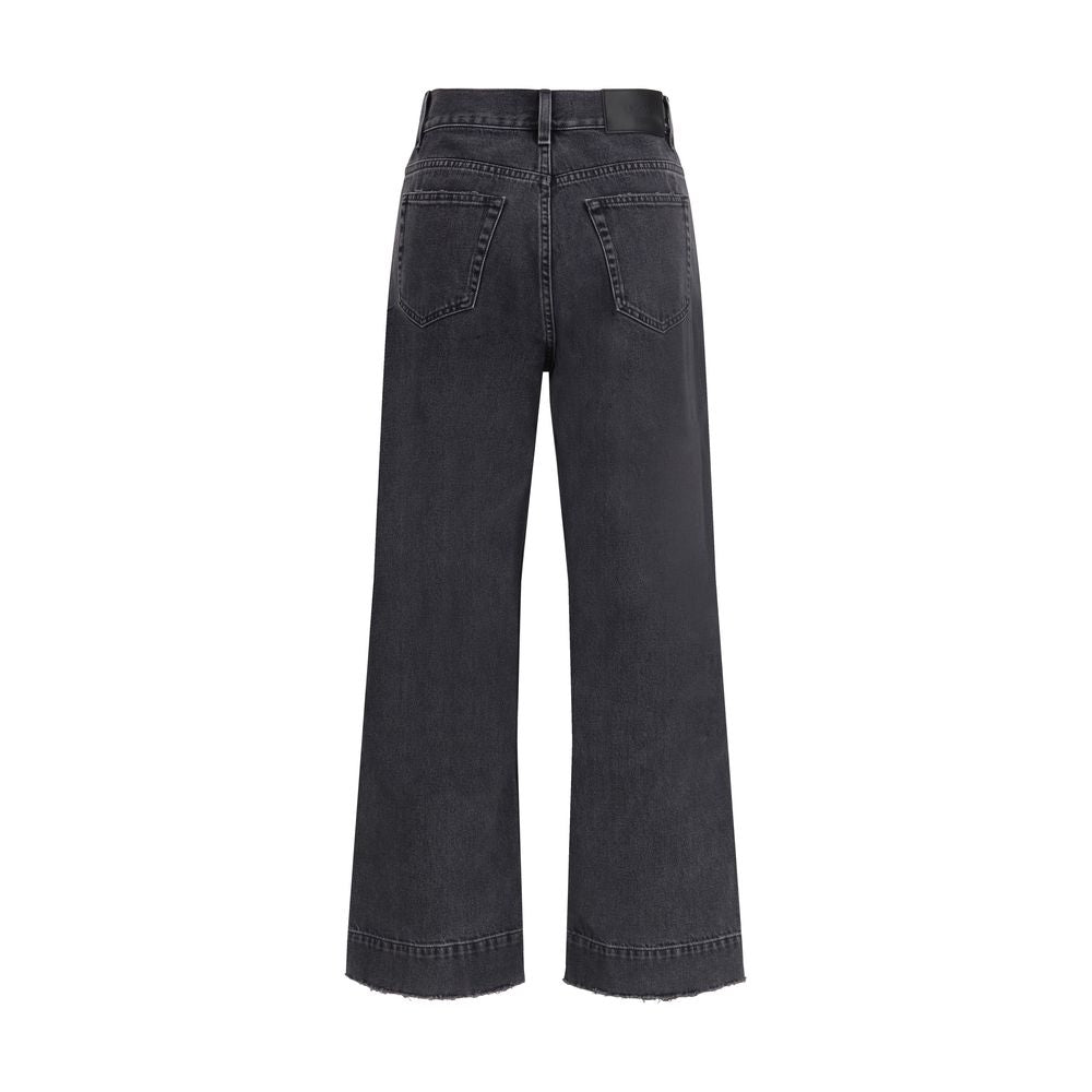 Front view of Chlo black high-waisted cropped denim flared jeans