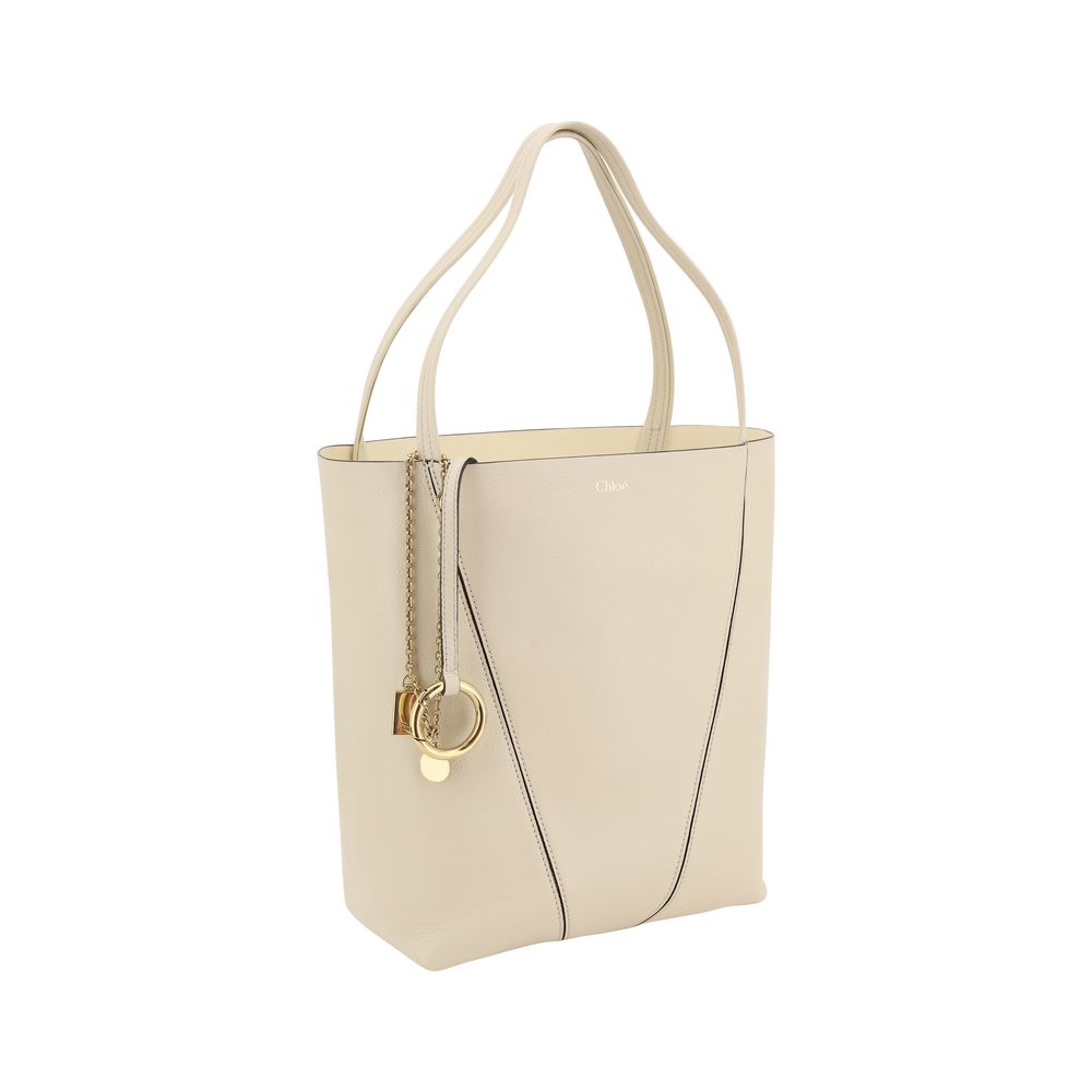 Front view of Chlo cream Spin grained luxury leather shoulder bag