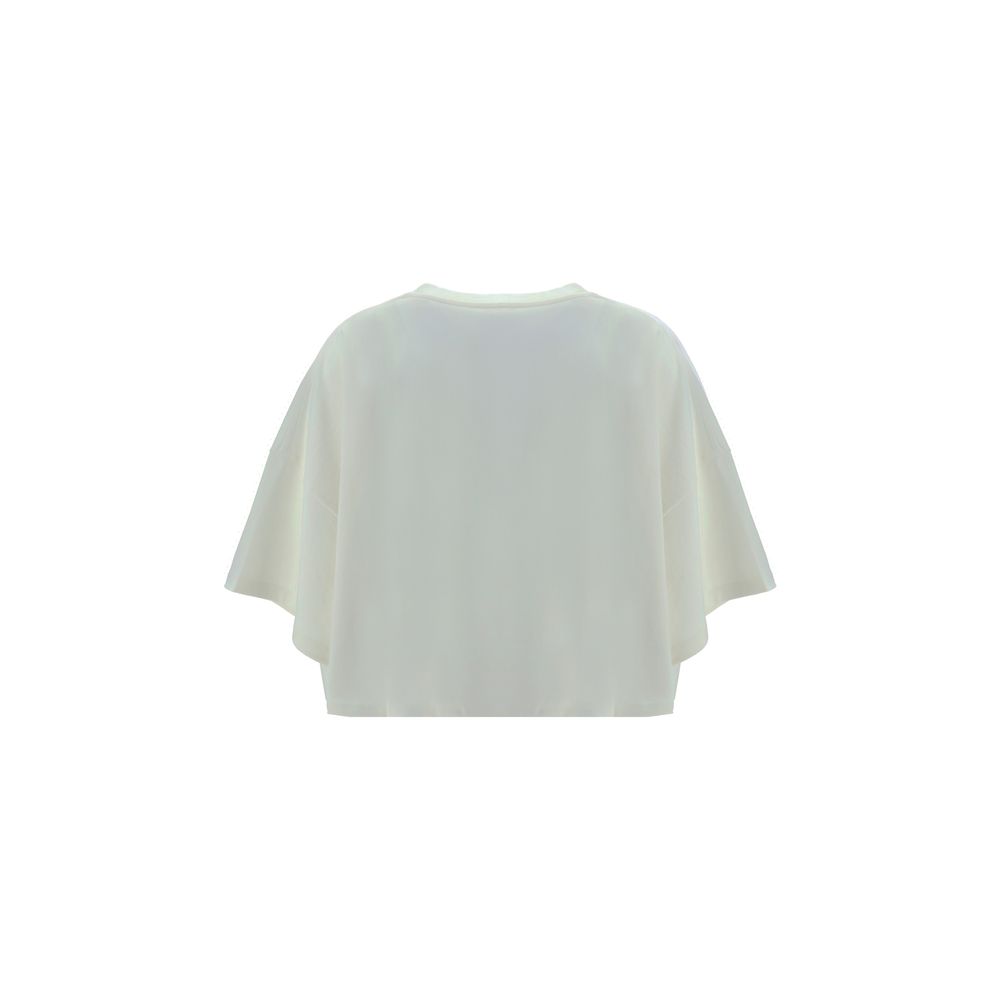 Side view of Chlo white cotton cropped ribbed crew neck tee