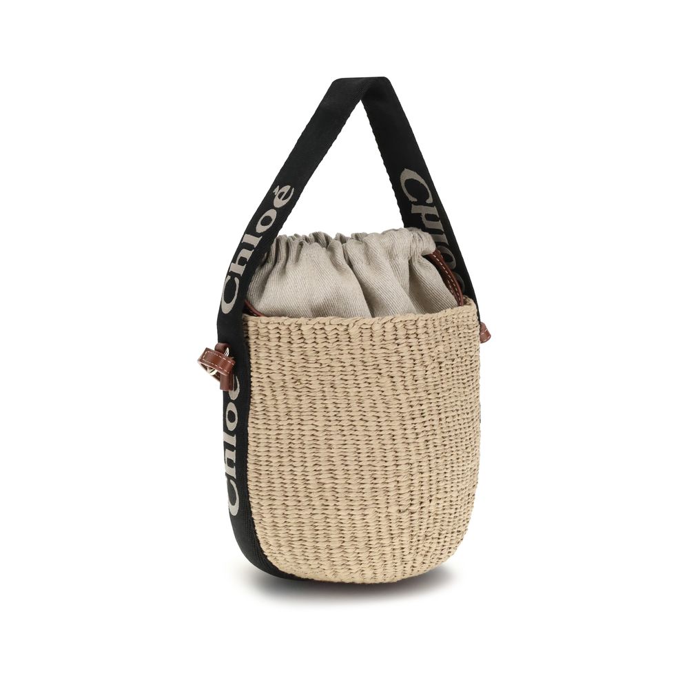 Back view of Chlo Woody mini bucket bag in beige and azul – conscious fashion KILAUE