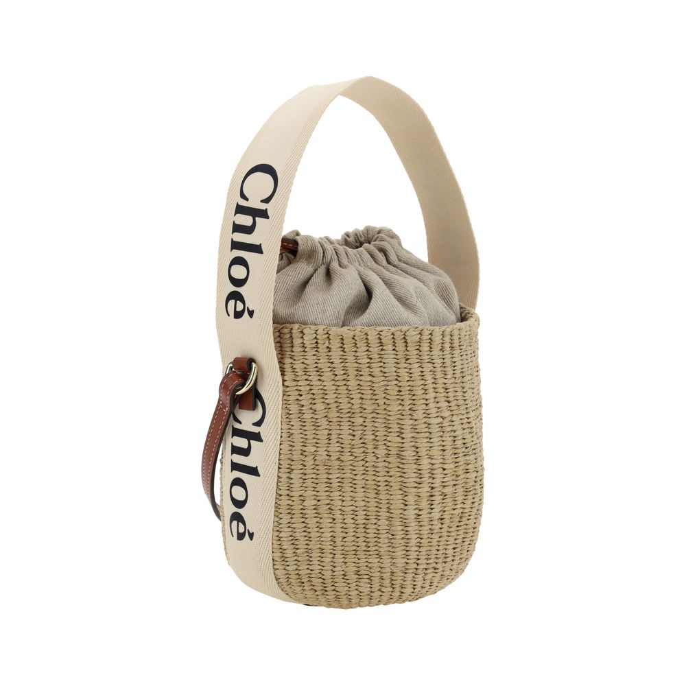 Back view of Chlo x Mifuko white Woody raffia basket tote