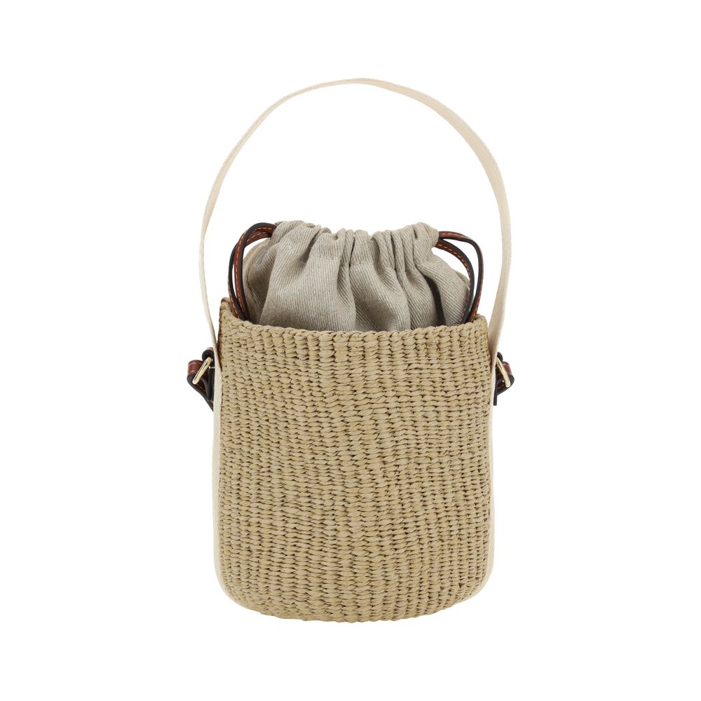 Front view of Chlo x Mifuko white Woody raffia basket tote
