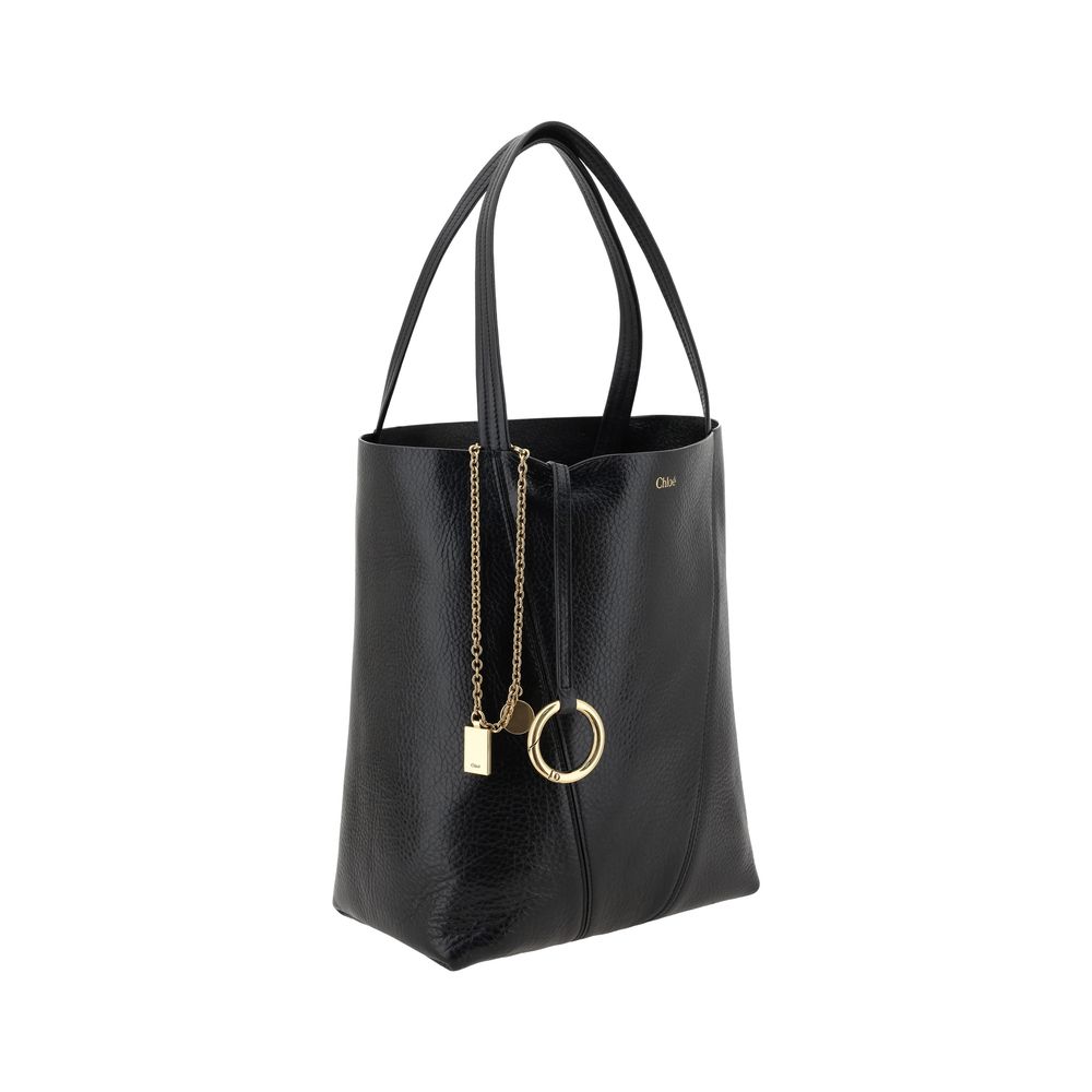 Chloé black grained calf leather Spin shoulder bag luxury designer handbag 