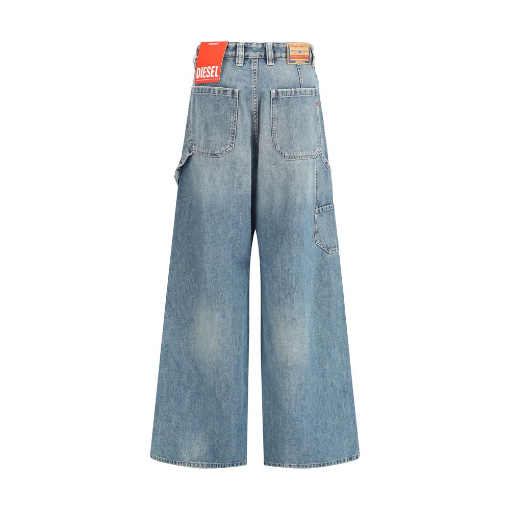 Front view of Diesel 1996 D Sire blue relaxed wide leg jeans