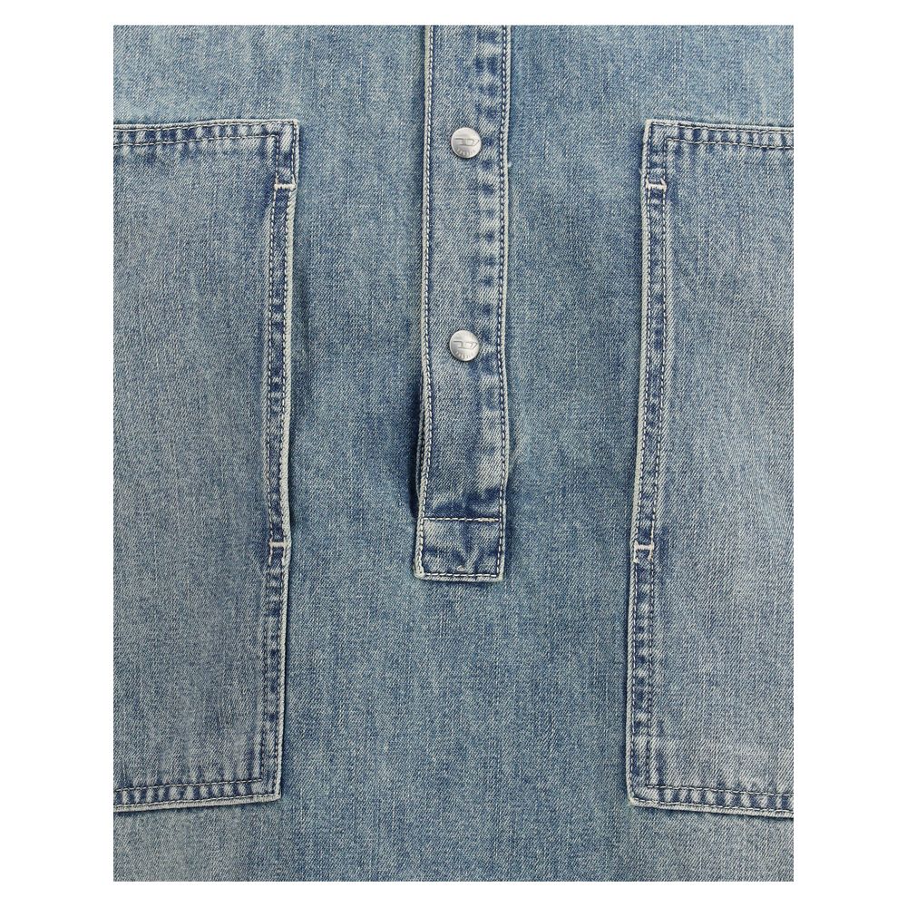 Back view of Diesel Classic De Priss blue denim Henley utility shirt