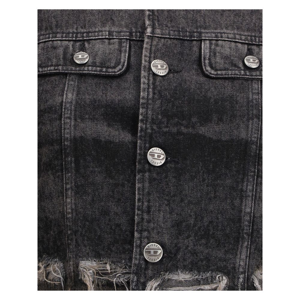 Diesel gray laser engraved denim jacket detail  