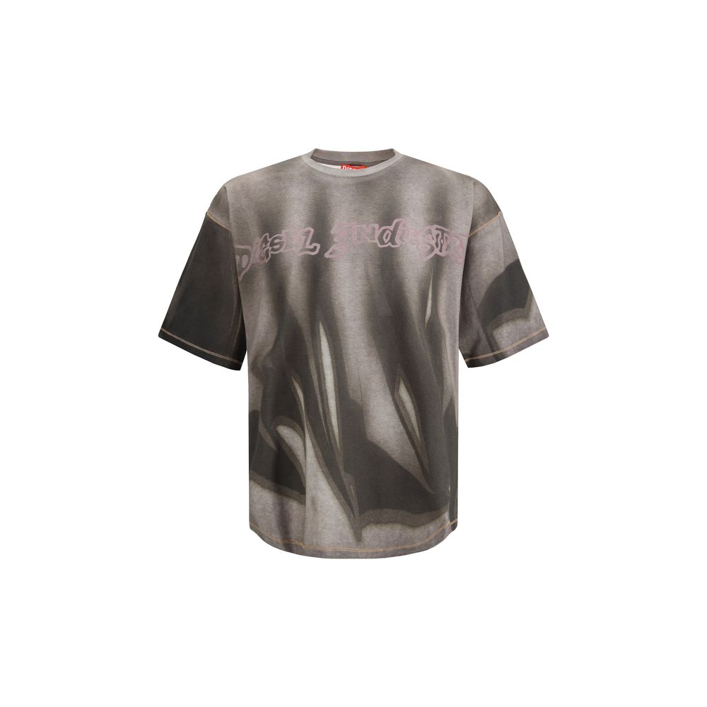 Front view of Diesel gray printed cotton streetwear logo tee