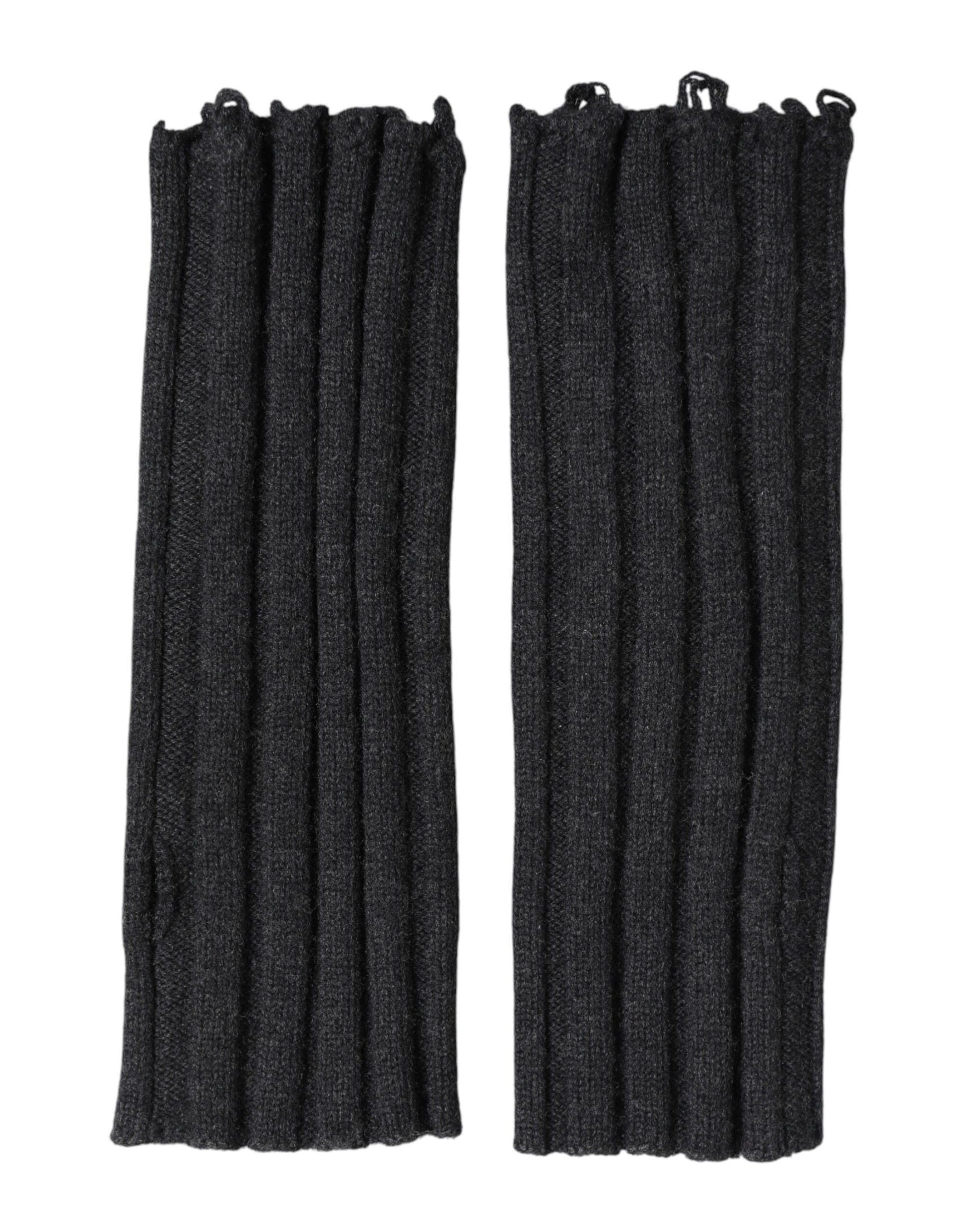 Back view of Dolce & Gabbana black virgin wool fingerless gloves by KILAUE
