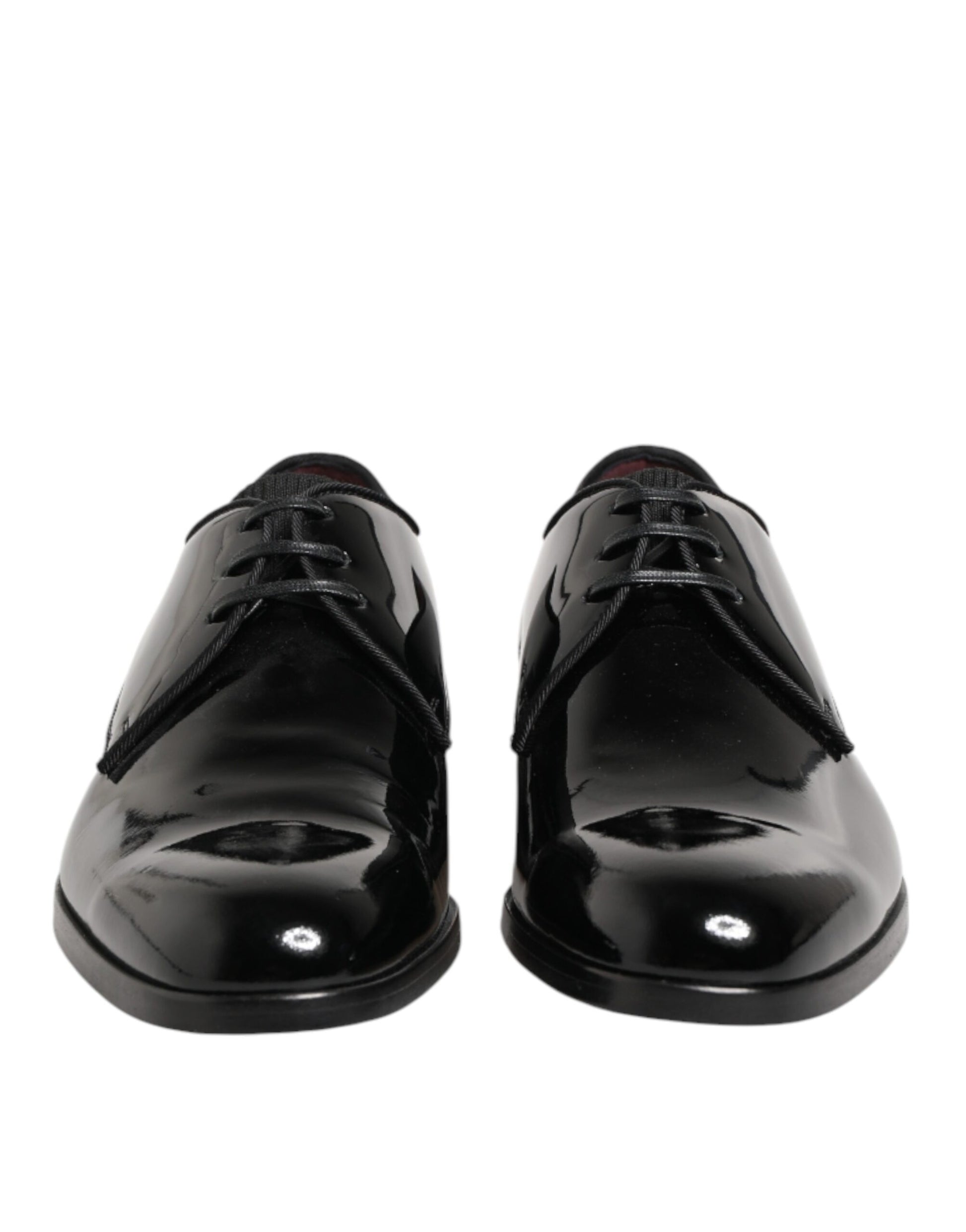 Front view of Dolce & Gabbana black calfskin leather Derby