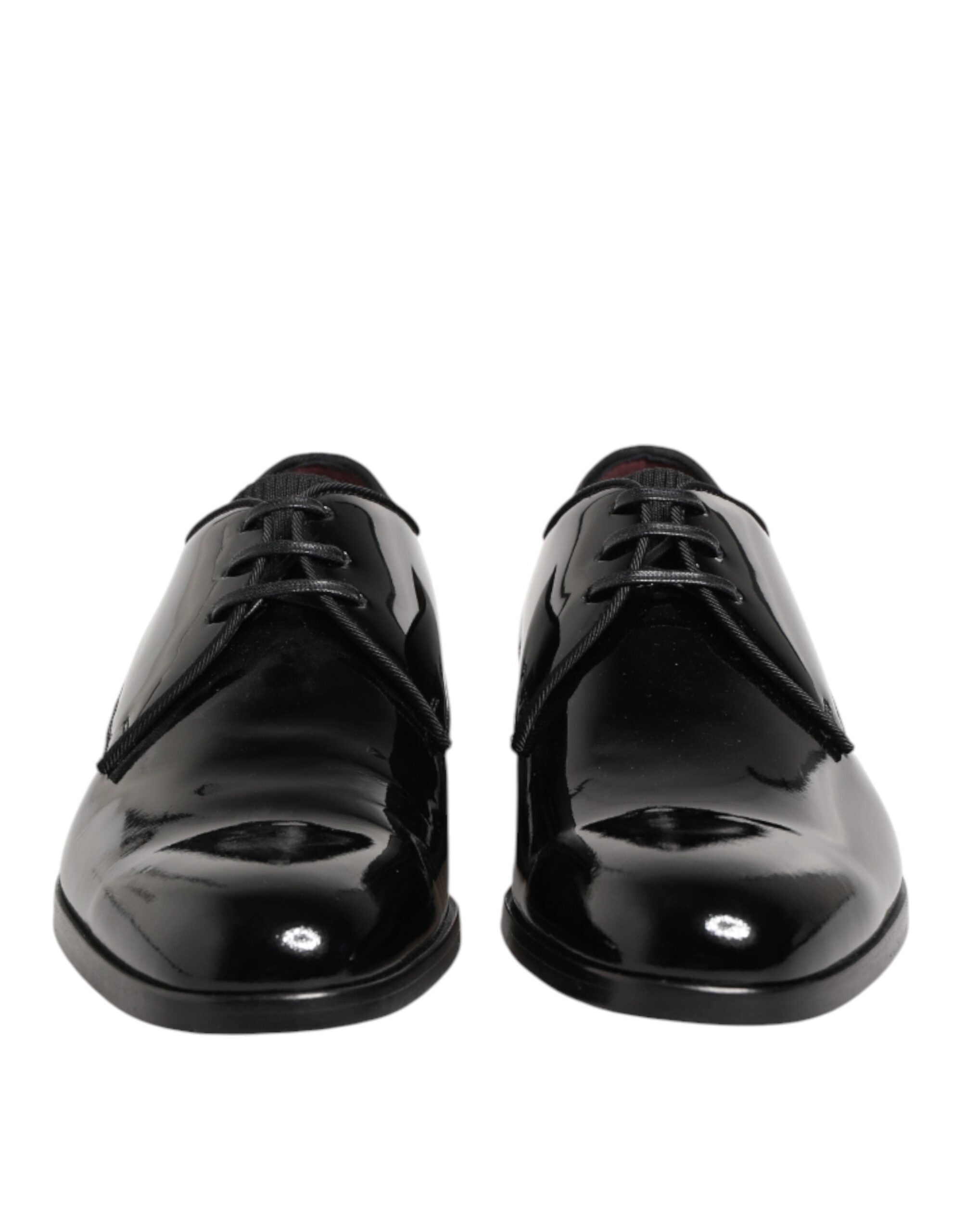 Front view of Dolce & Gabbana black calfskin leather Derby