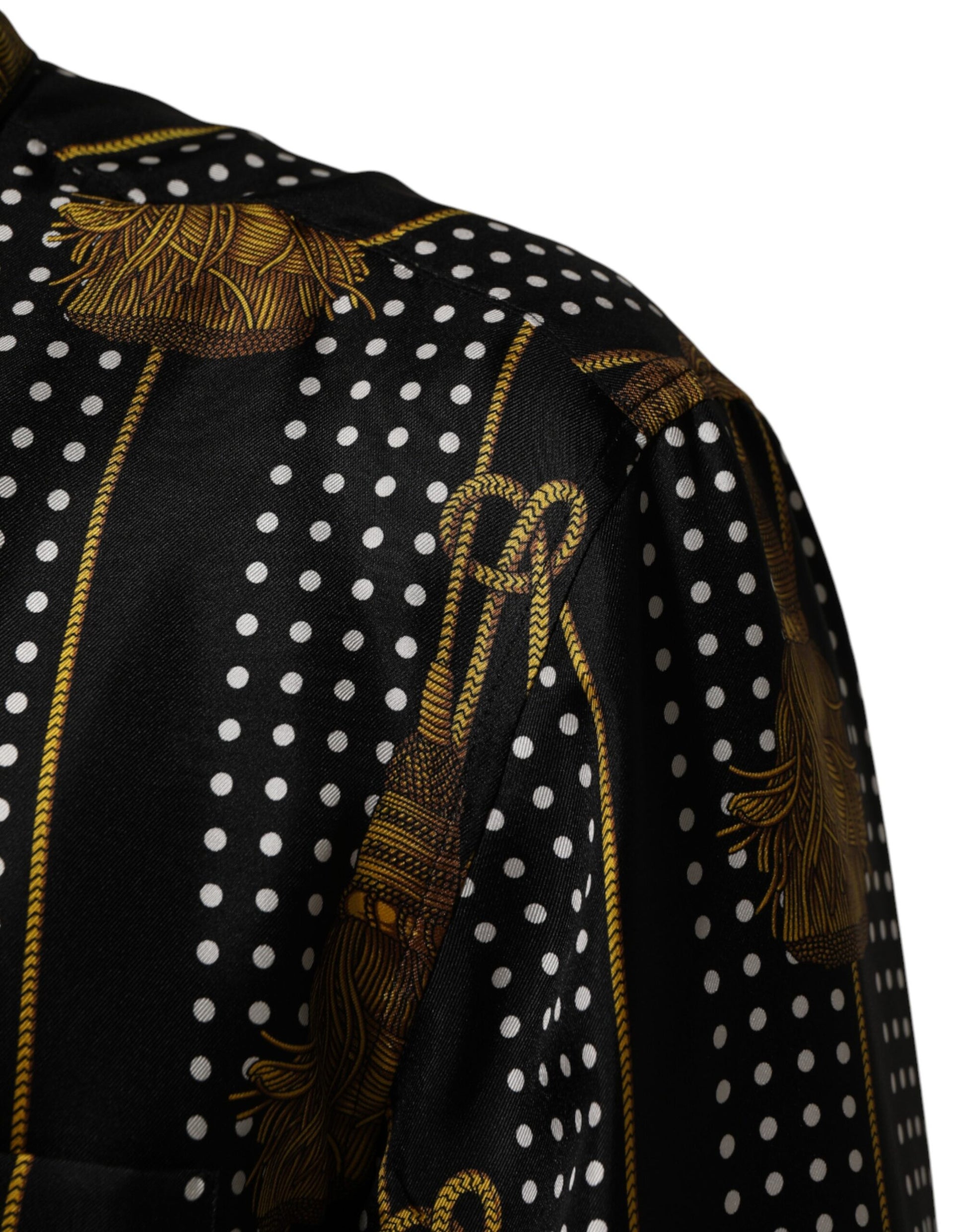 Back view of Dolce & Gabbana black dotted silk tassel shirt by KILAUE
