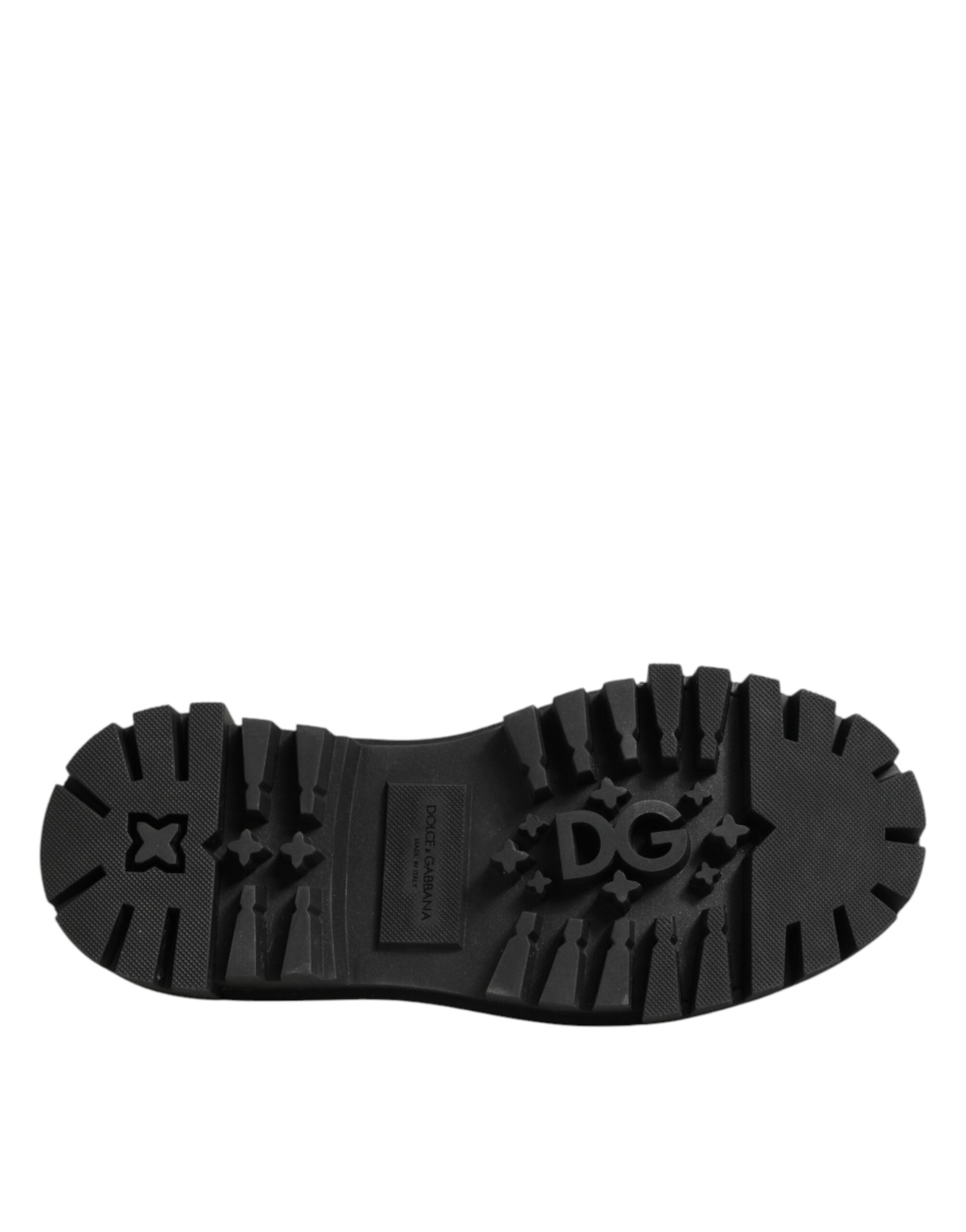 Detail of Dolce & Gabbana black leather jeweled crystal derby shoes by KILAUE
