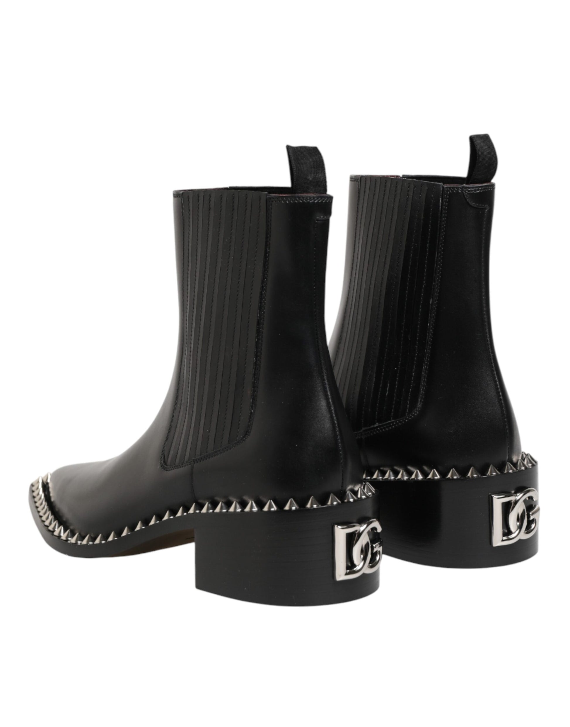 Back view of Dolce & Gabbana black leather studded Chelsea boots by KILAUE
