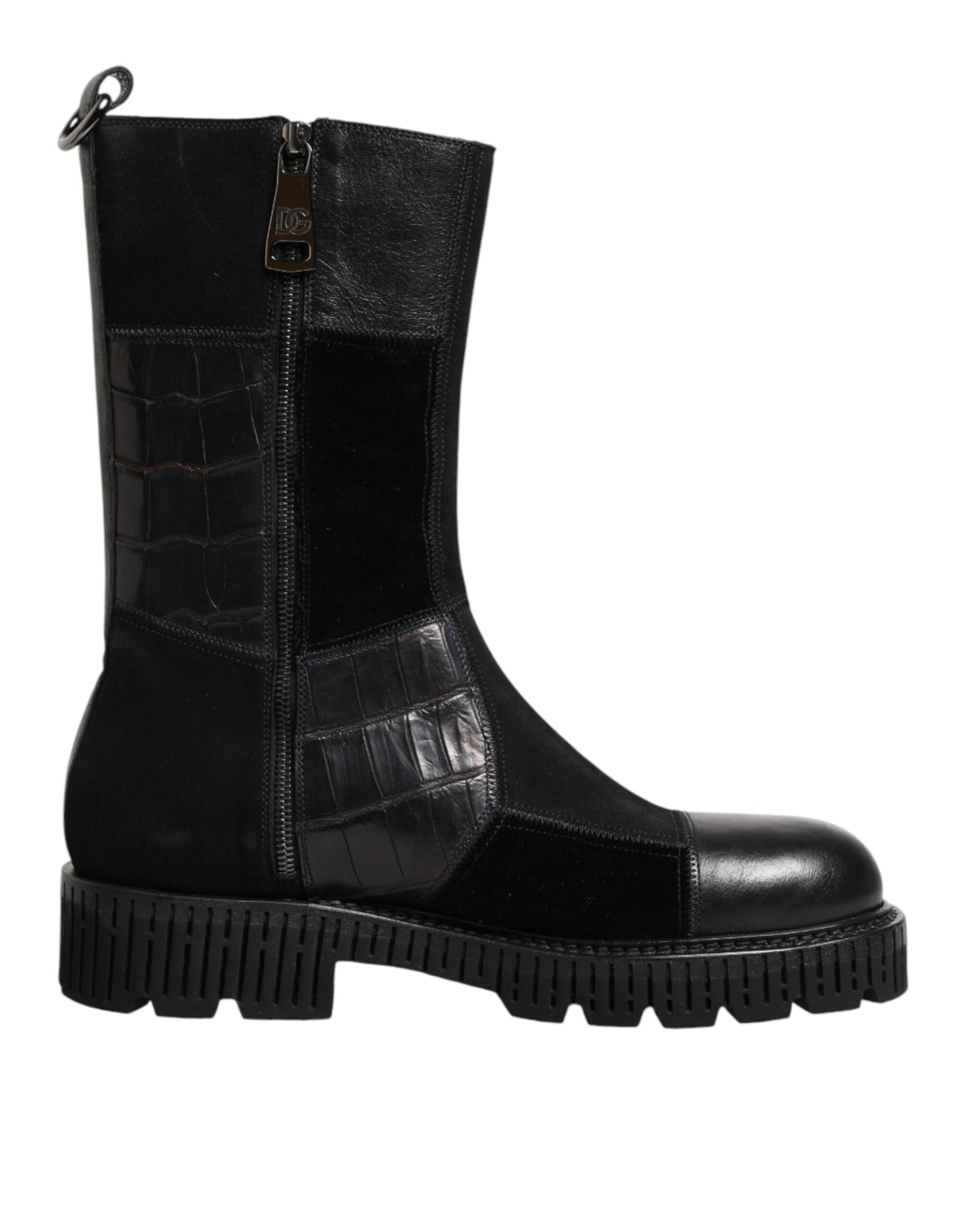 Dolce & Gabbana black patchwork leather mid‑calf boots by KILAUE
