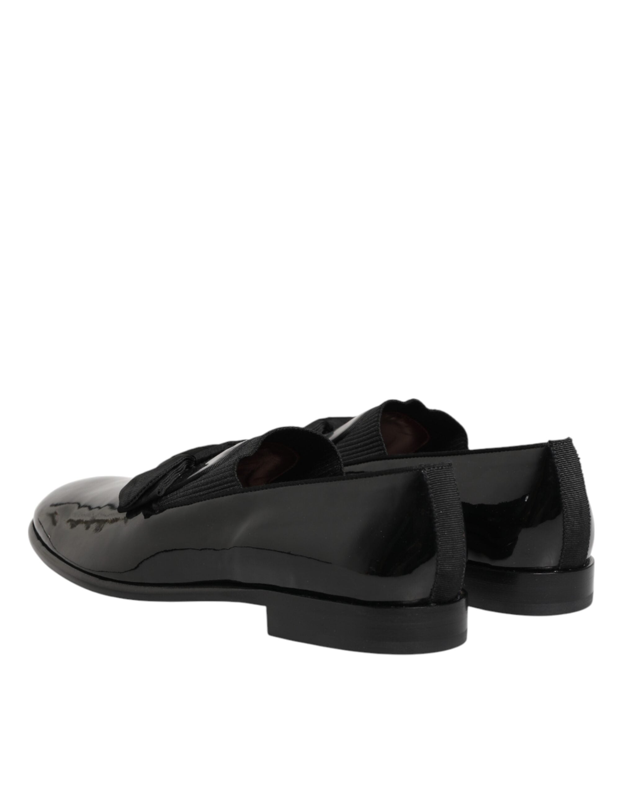 Back view of Dolce & Gabbana black polished leather dress loafers by KILAUE
