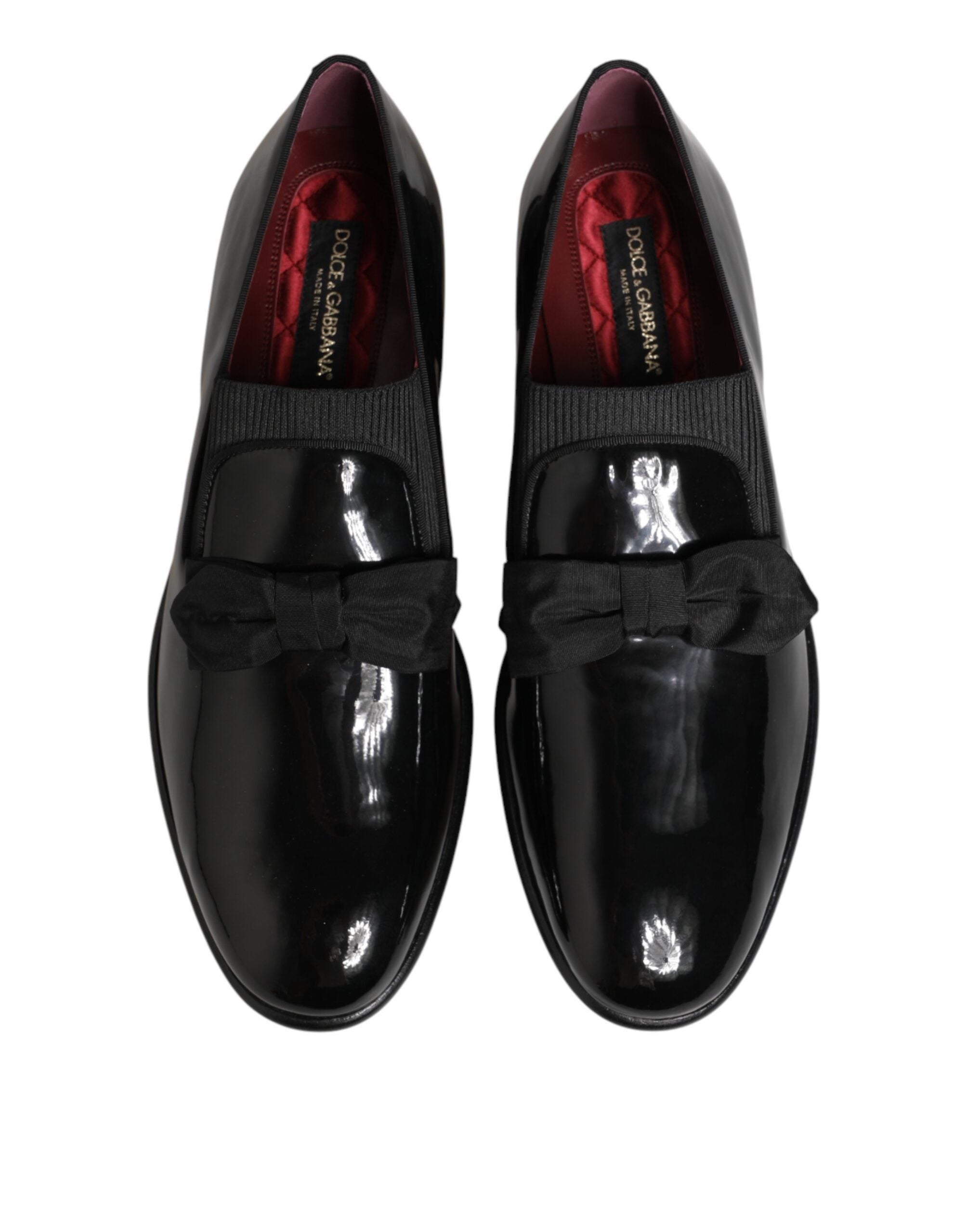 Front view of Dolce & Gabbana black polished leather dress loafers by KILAUE
