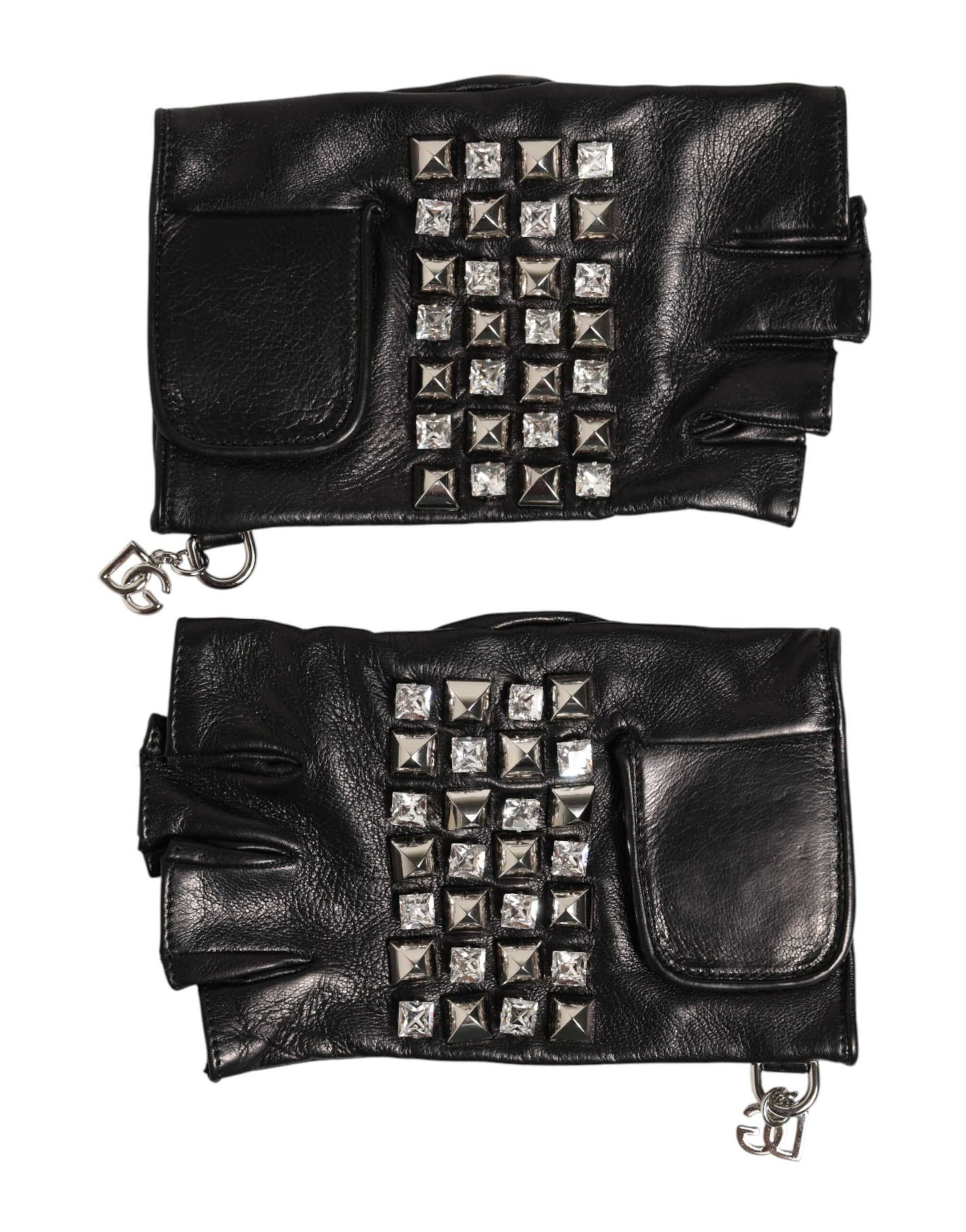 Dolce & Gabbana black studded leather fingerless gloves by KILAUE
