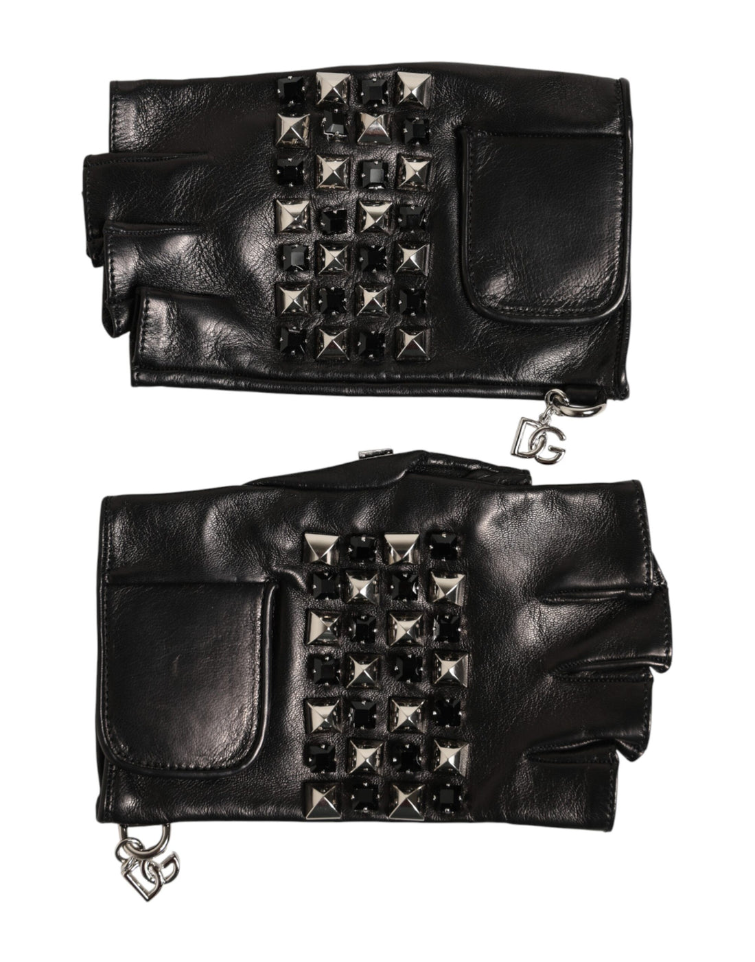 Dolce & Gabbana black studded leather fingerless gloves by KILAUE
