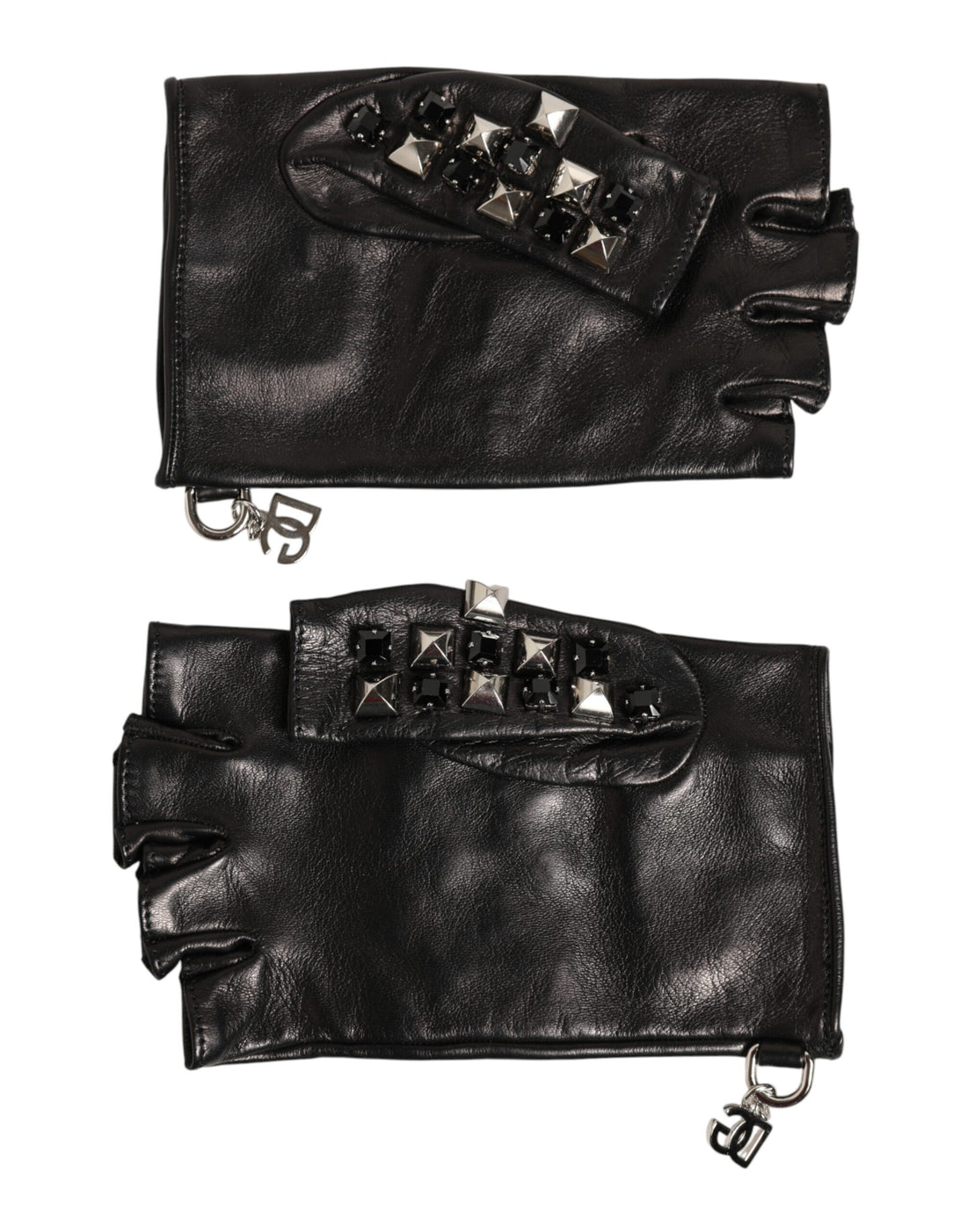 Dolce & Gabbana black studded leather fingerless gloves by KILAUE
