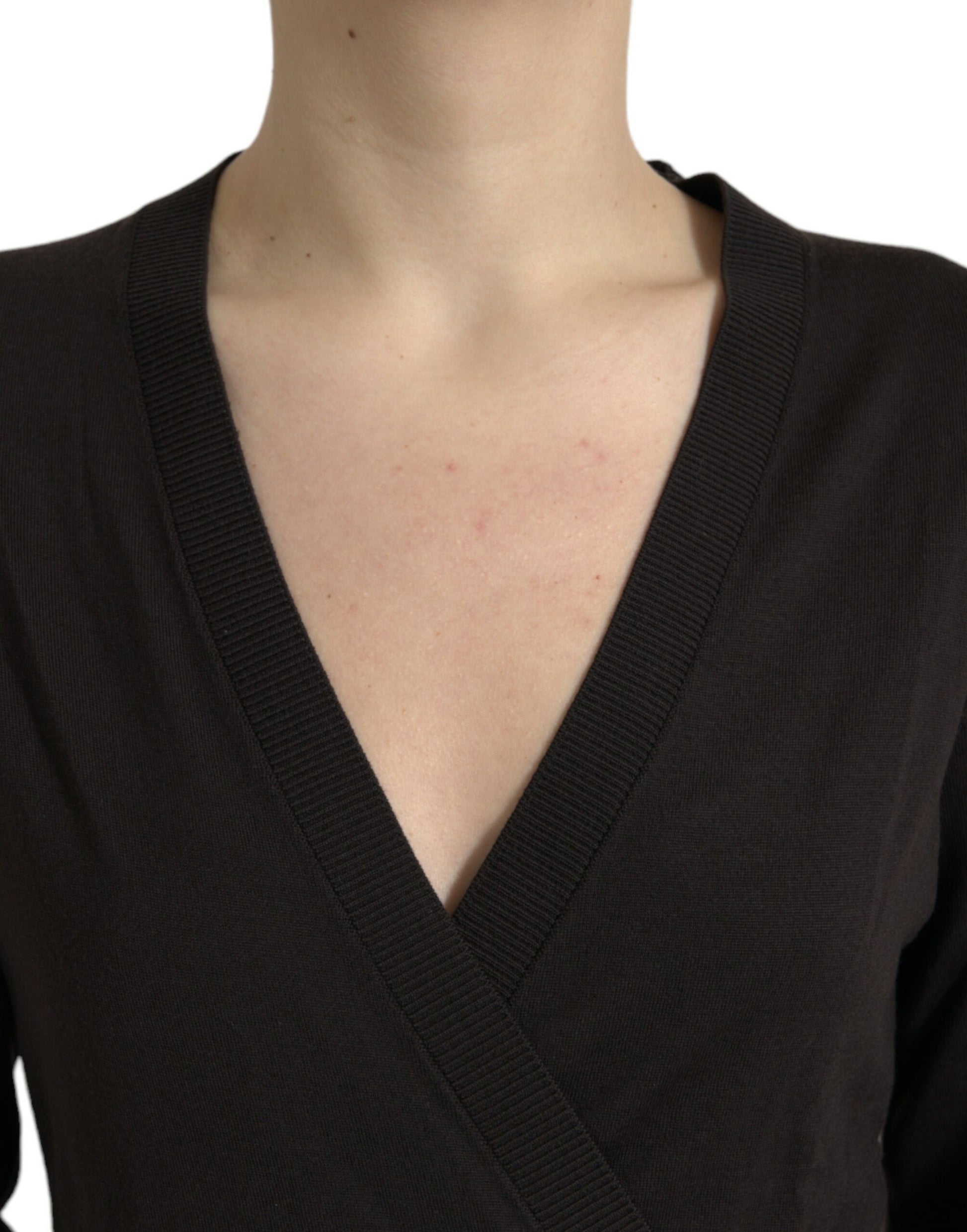 Detail of Dolce & Gabbana black virgin wool V‑neck cardigan