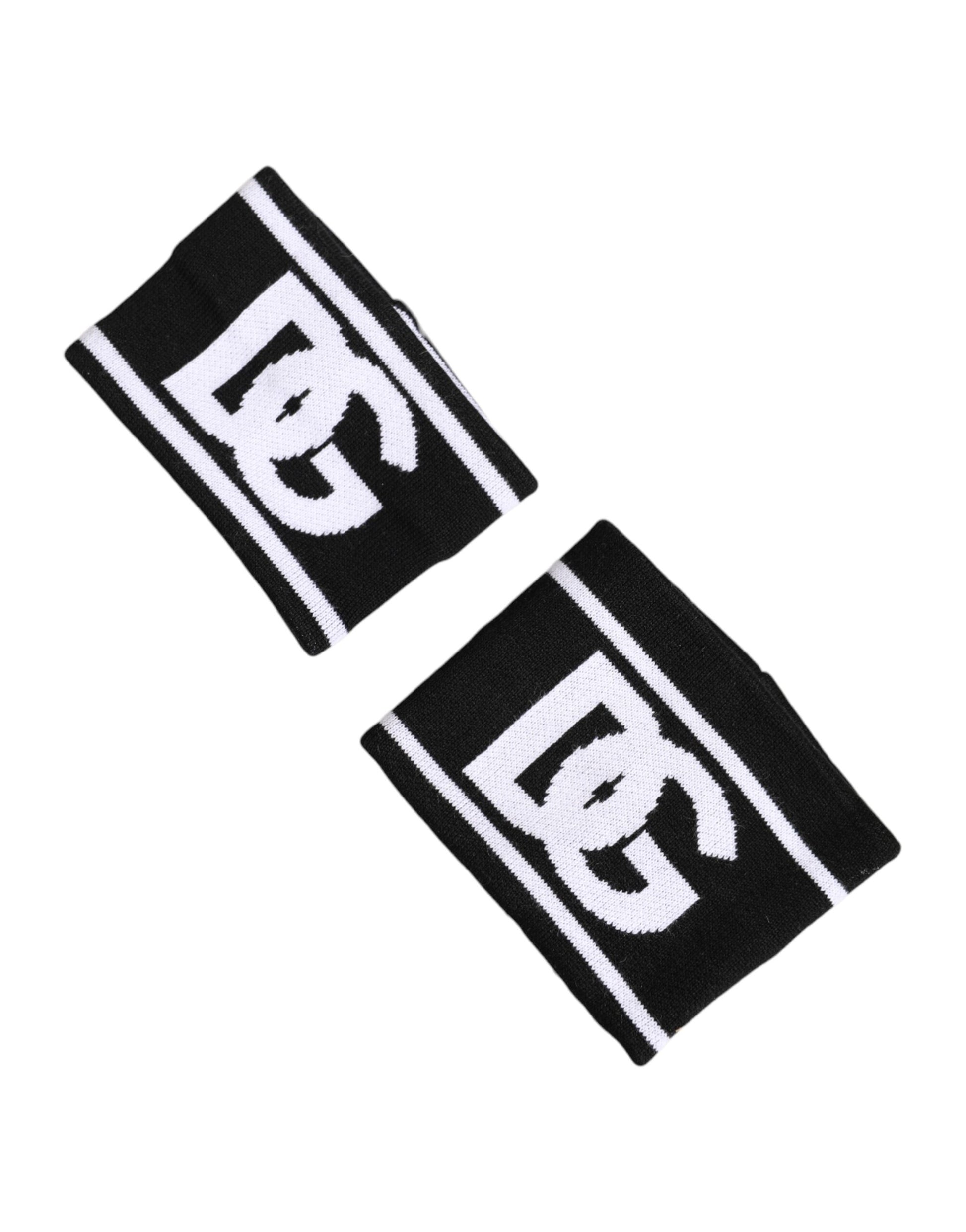 Front view of Dolce & Gabbana black and white DG logo cotton wristband set by KILAUE
