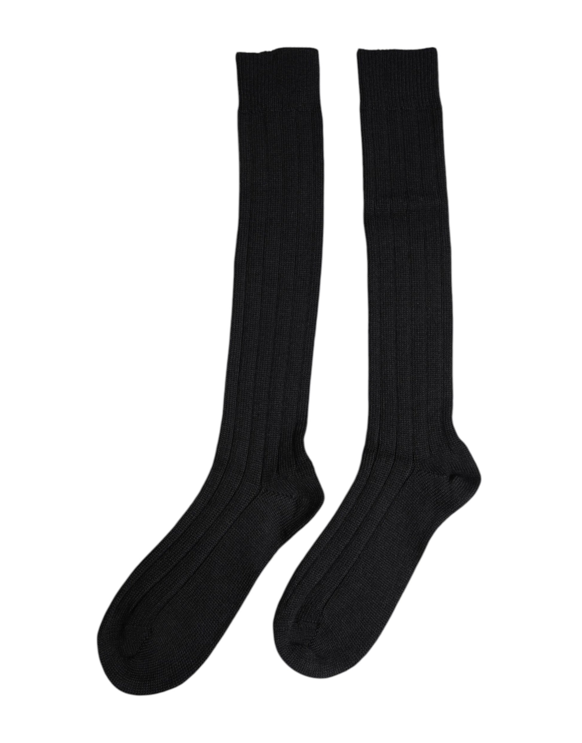 Dolce & Gabbana black wool blend DG logo over the calf socks