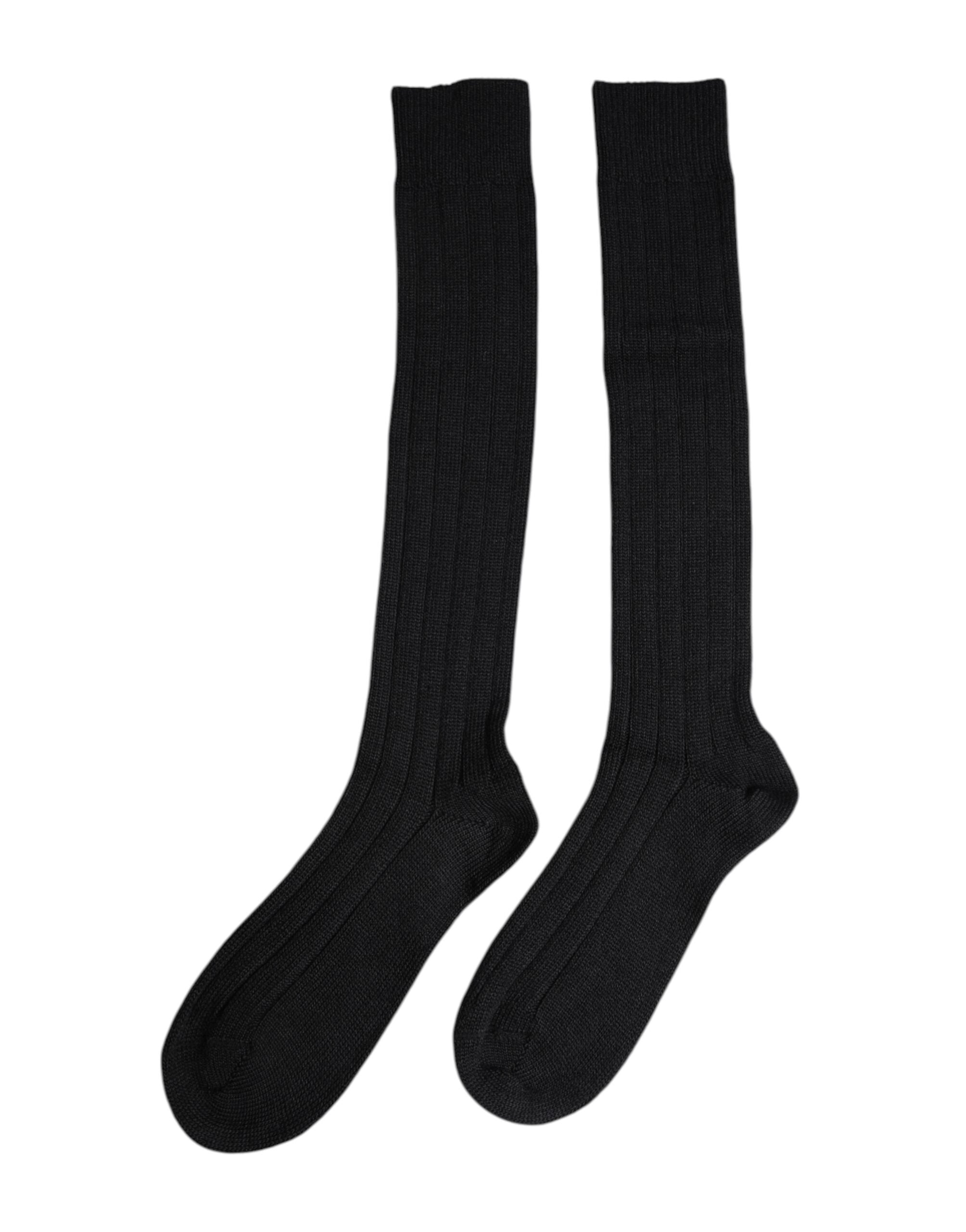 Dolce & Gabbana black wool blend DG logo over the calf socks