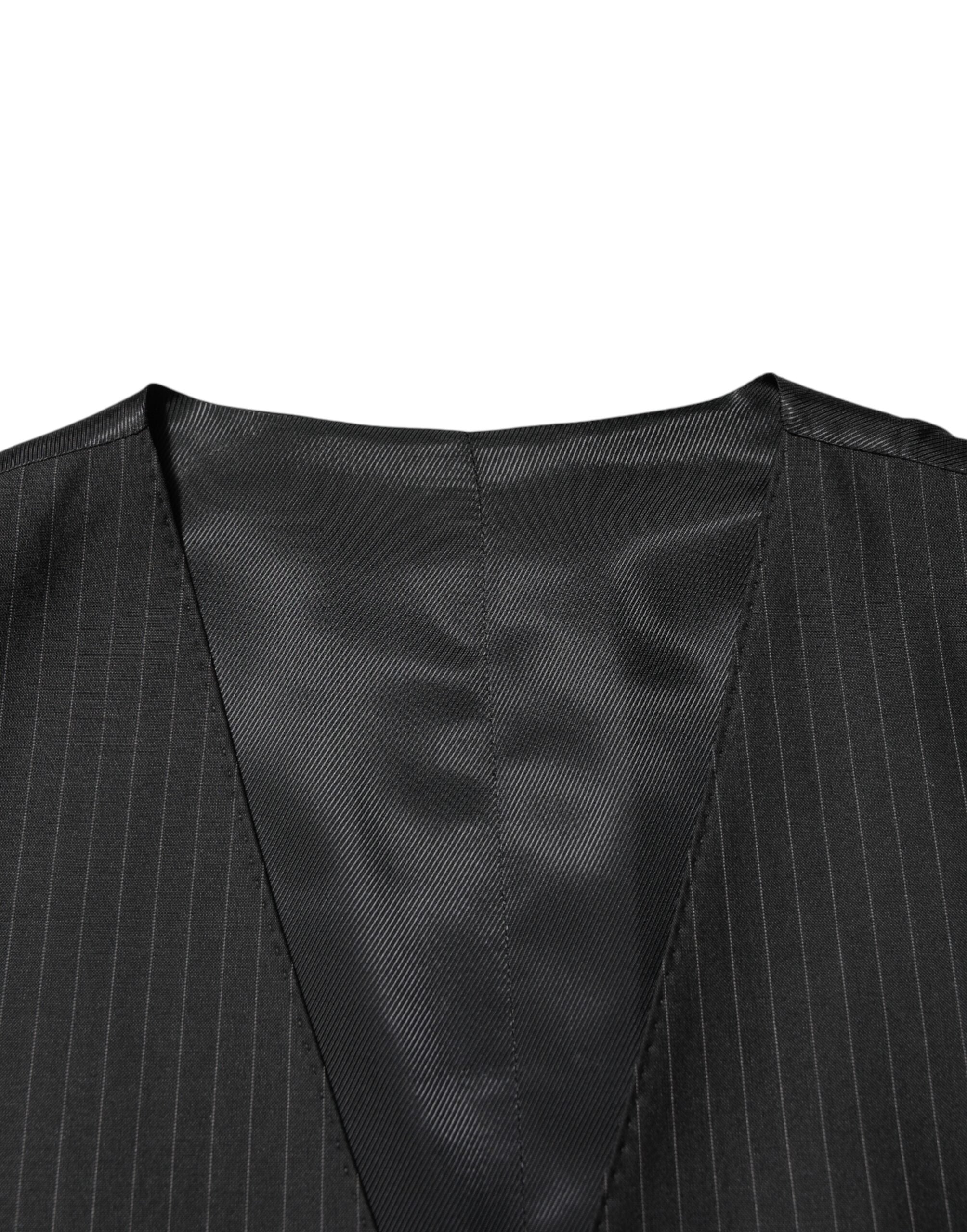 Close-up detail of Dolce & Gabbana black wool formal waistcoat by KILAUE
