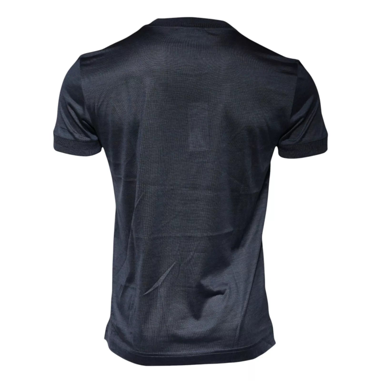 Back view of Dolce & Gabbana blue 100% silk crew neck T-shirt by KILAUE
