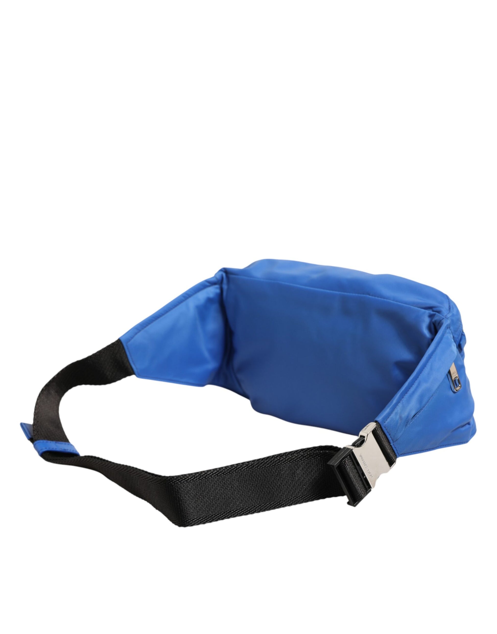 Back view of Dolce & Gabbana blue nylon waist bag with logo plaque by KILAUE
