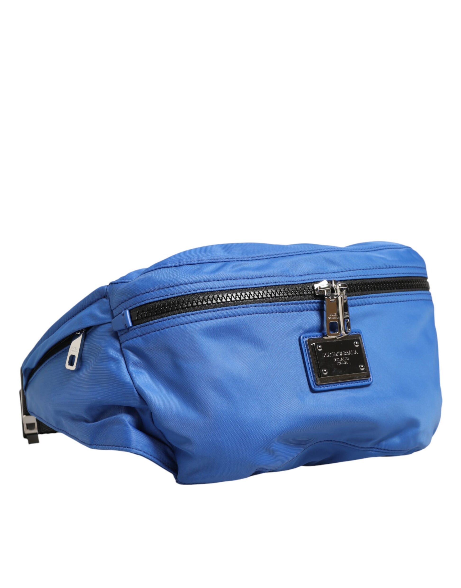Front view of Dolce & Gabbana blue nylon waist bag with